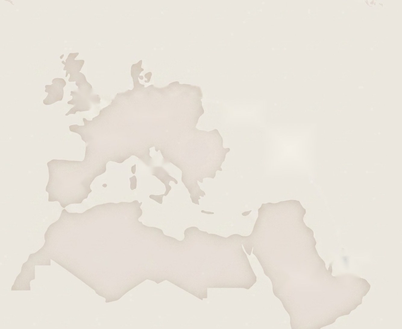 Map of Europe and the Arabian Peninsula with Dubai marked